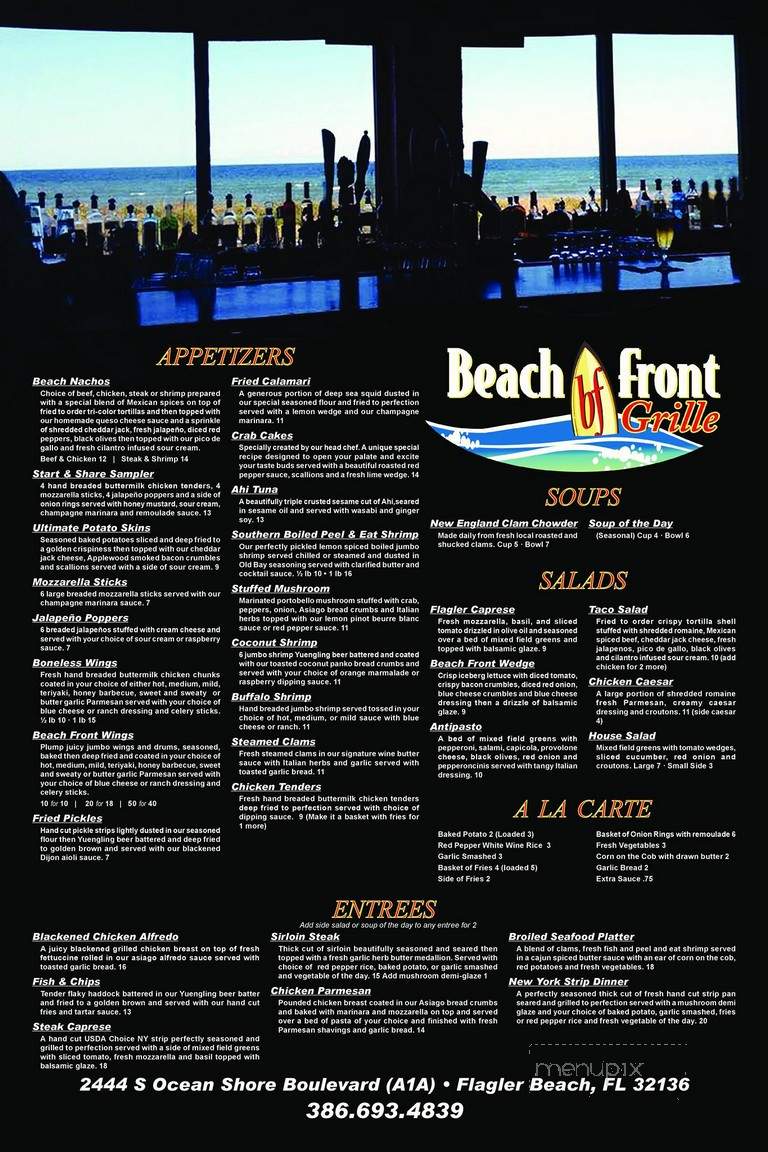 Beach Front Grille - Flagler Beach, FL menu_pic