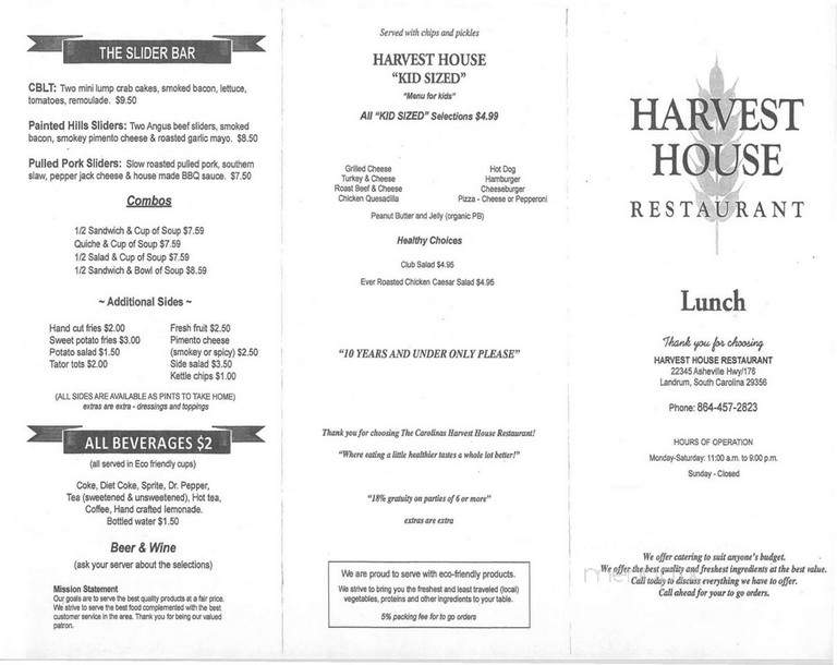 Harvest House Restaurant - Landrum, SC menu_pic