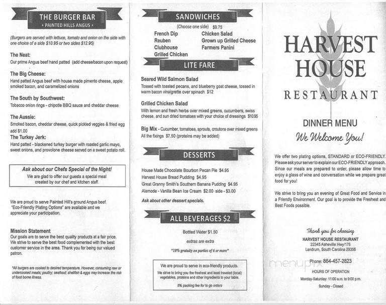 Harvest House Restaurant - Landrum, SC menu_pic