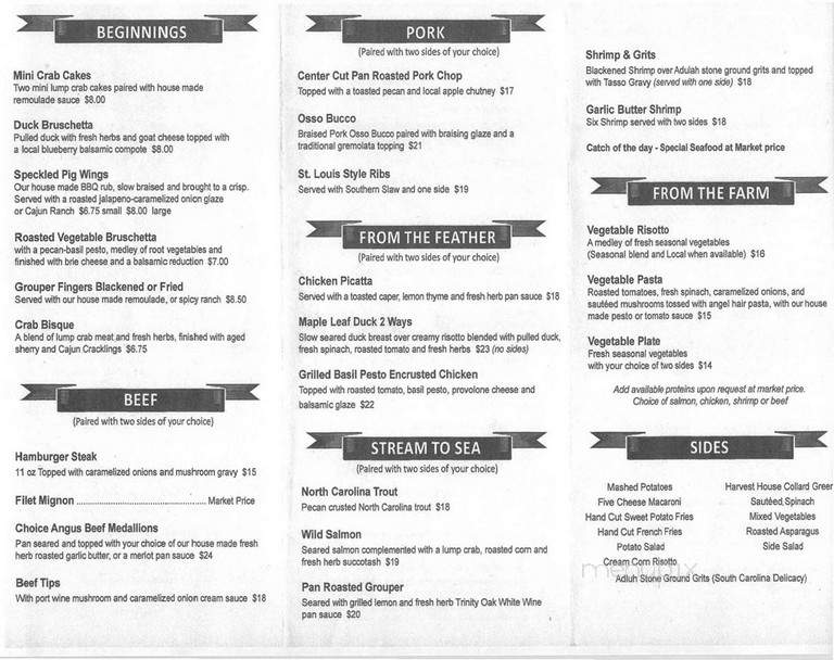 Harvest House Restaurant - Landrum, SC menu_pic