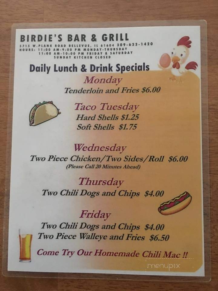 Birdies Sports Grille - Whittington, IL menu_pic