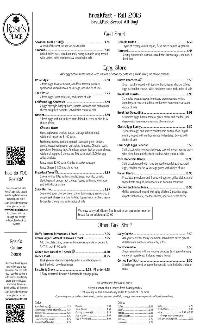 Rosie's Place - Zionsville, IN menu_pic