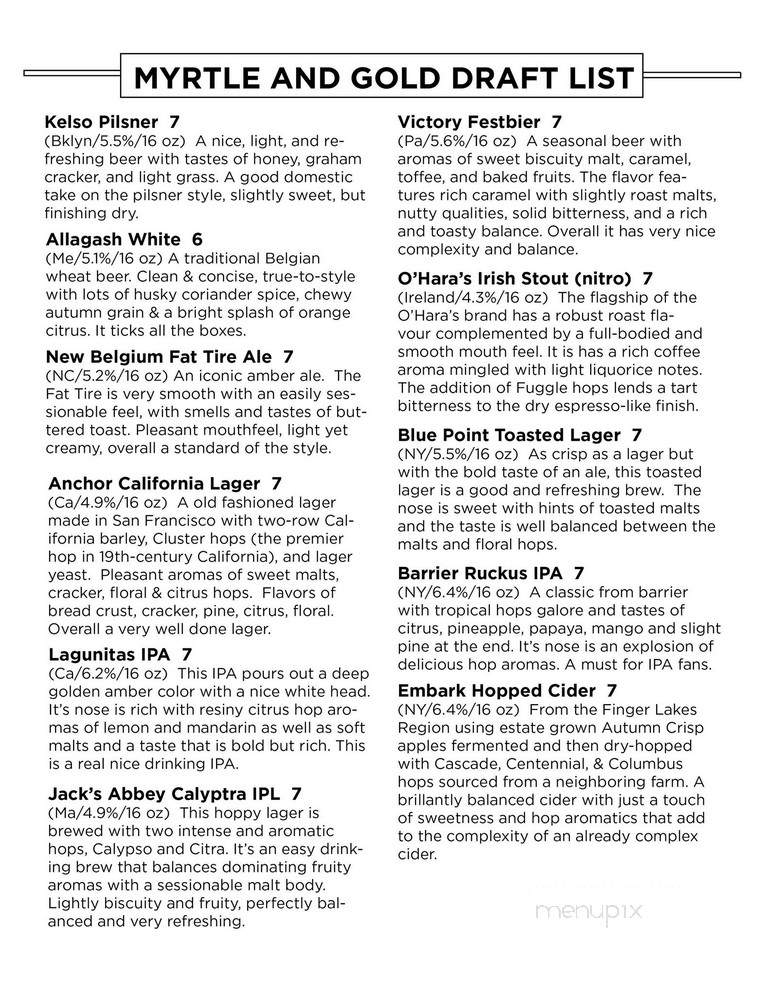 Myrtle & Gold - Brooklyn, NY menu_pic
