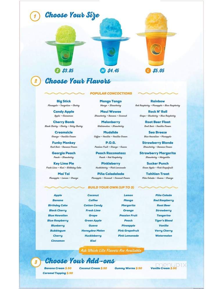 Tropical Sno - Vancouver, WA menu_pic