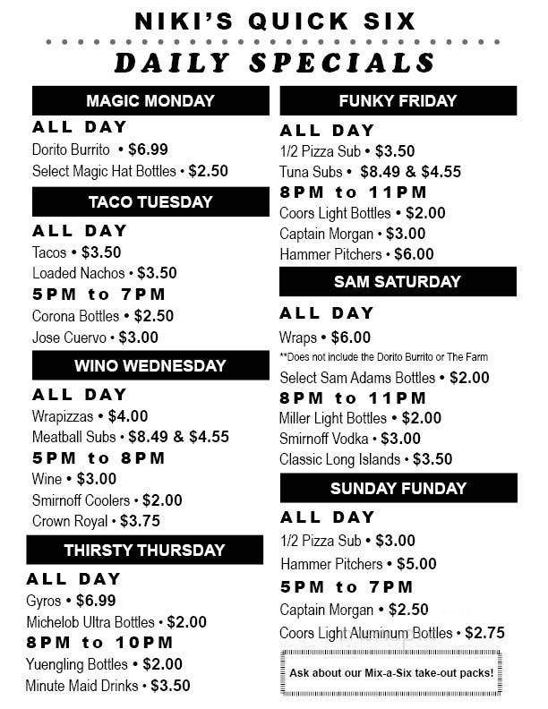 Niki's Quick Six - Spring Church, PA menu_pic