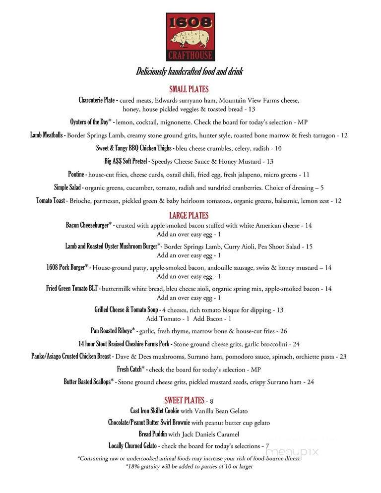 Menu of 1608 Crafthouse in Virginia Beach, VA 23455