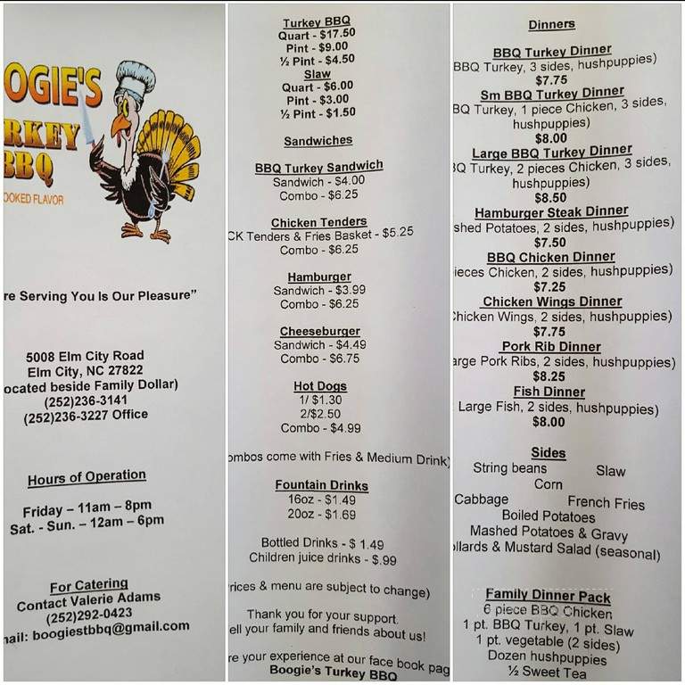 Boogie's Turkey BBQ - Elm City, NC menu_pic