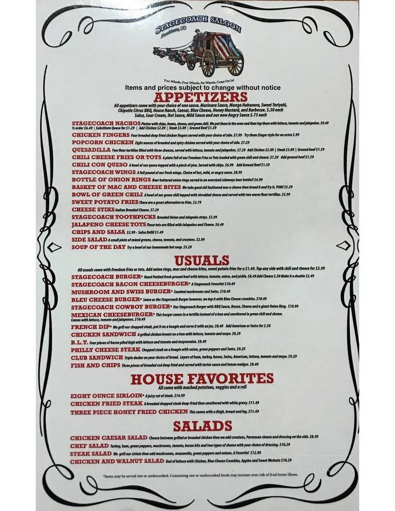 Stagecoach - Franktown, CO menu_pic