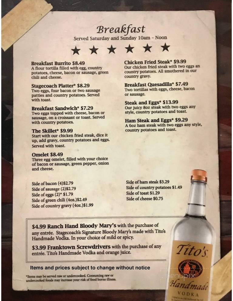 Stagecoach - Franktown, CO menu_pic
