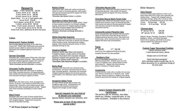 Lena's Custom Desserts - Tucson, AZ menu_pic