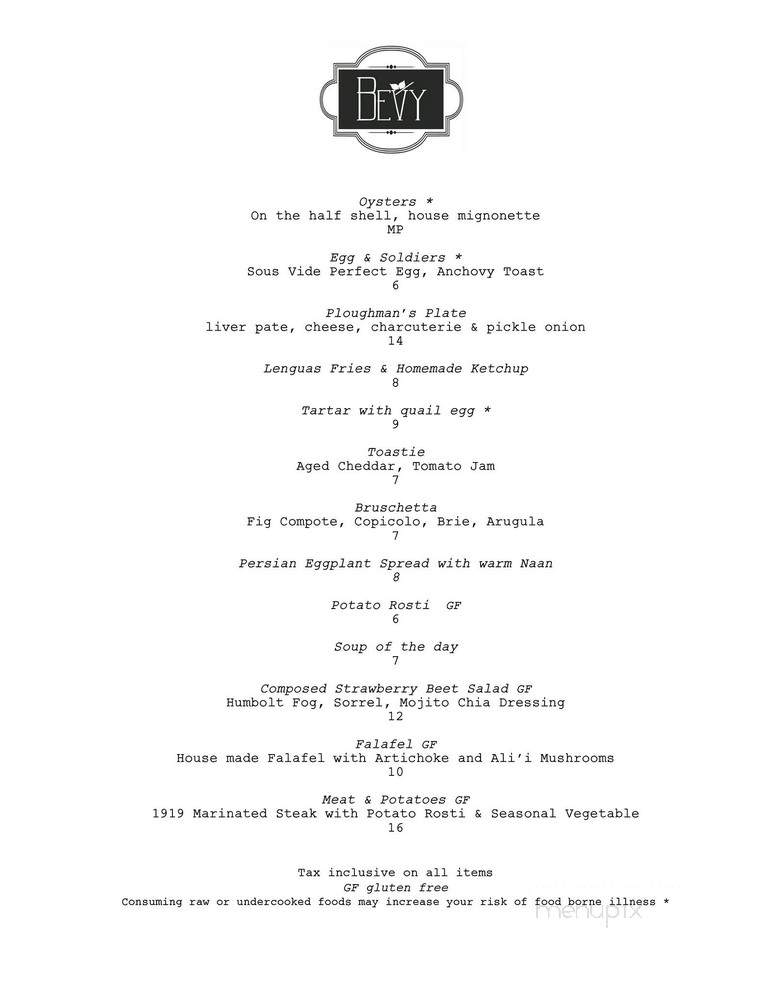 Bevy - Honolulu, HI menu_pic
