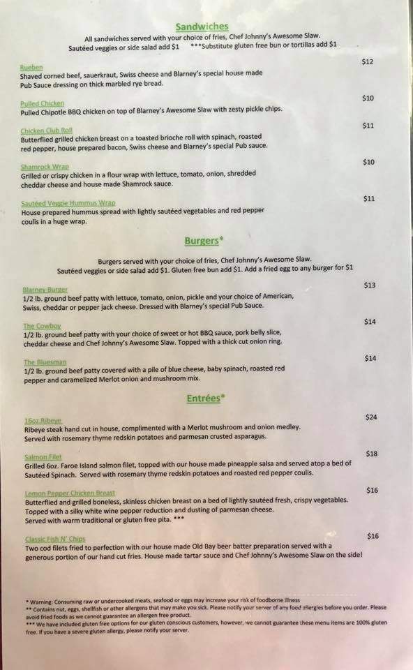 Blarney Stone Tavern - Worthington, OH menu_pic