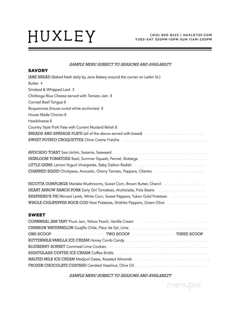 Huxley - San Francisco, CA menu_pic