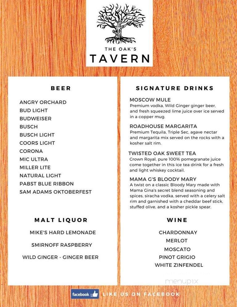 Oaks Tavern - Sherman Oaks, CA menu_pic