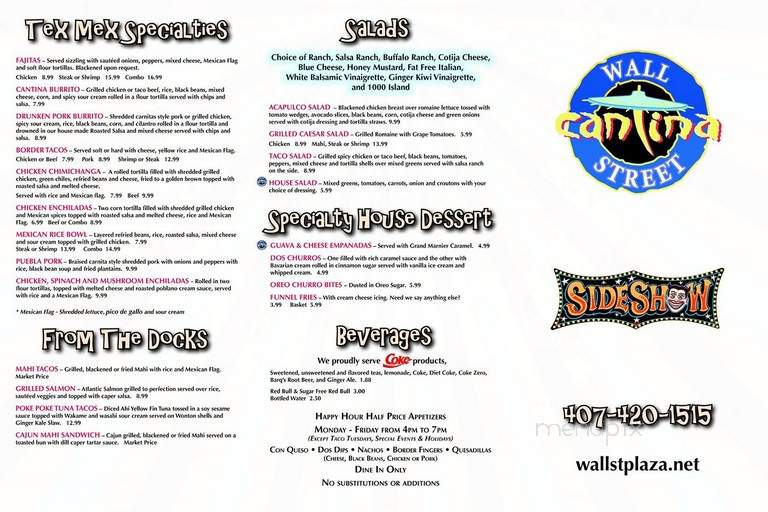 Sideshow - Orlando, FL menu_pic
