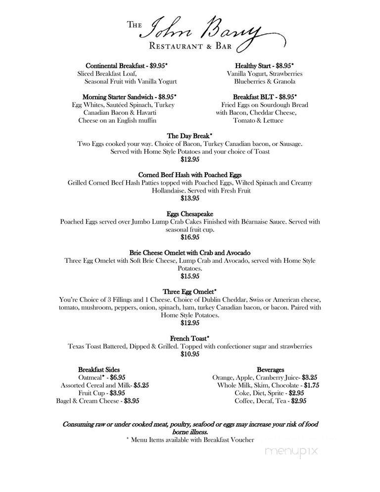 John Barry Restaurant & Bar - Annapolis, MD menu_pic