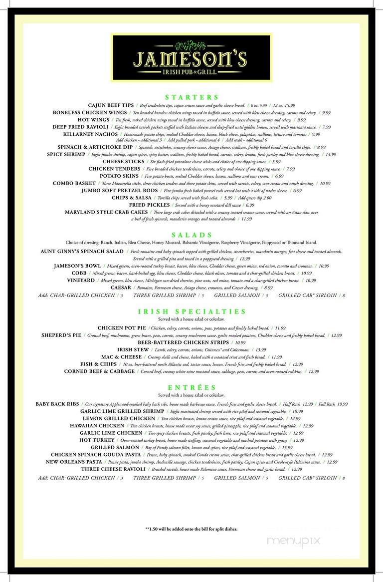 Jameson's Irish Pub - Brighton, MI menu_pic