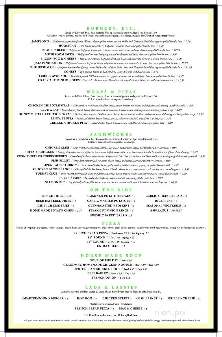 Jameson's Irish Pub - Brighton, MI menu_pic