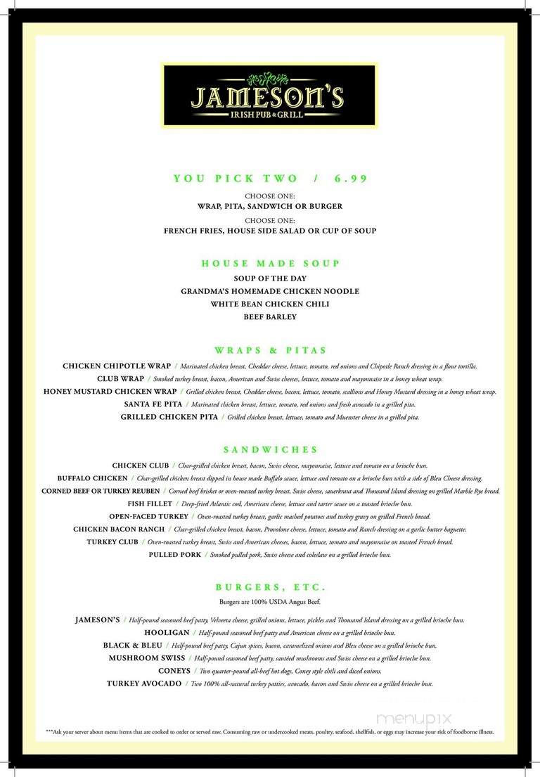 Jameson's Irish Pub - Brighton, MI menu_pic