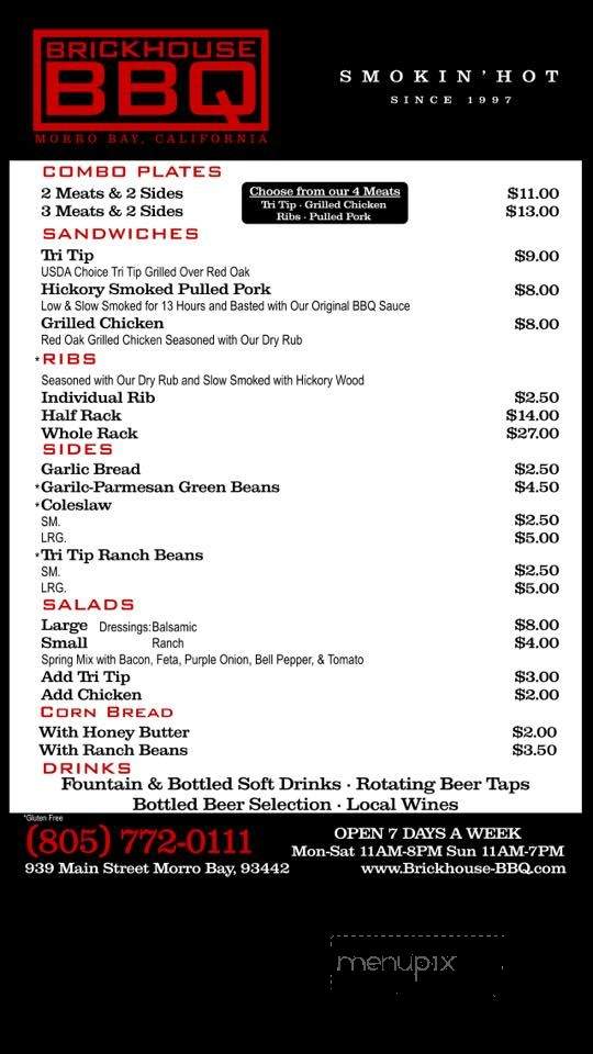 Brickhouse BBQ - Morro Bay, CA menu_pic