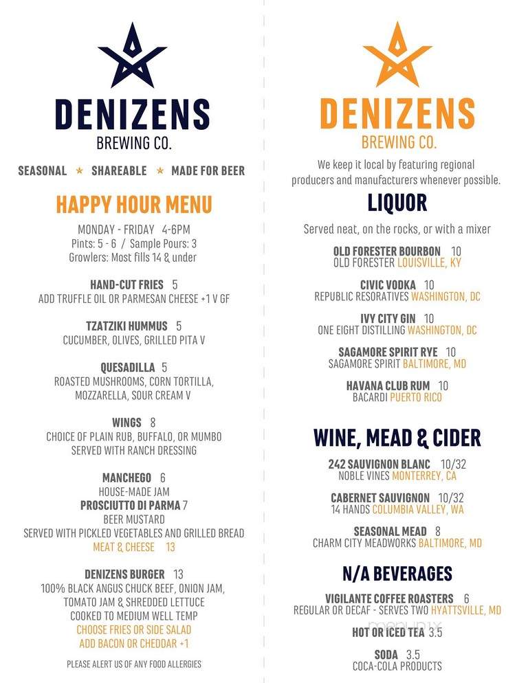 Denizens Brewing Co. - Silver Spring, MD menu_pic