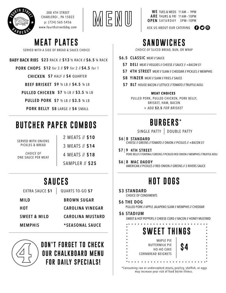 Fourth Street Barbeque - Charleroi, PA menu_pic