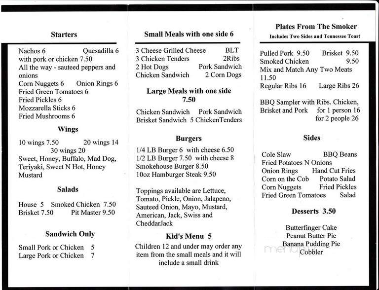 Smokehouse Barbeque Co - Elizabethton, TN menu_pic