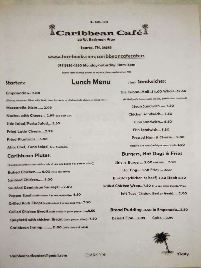 Caribbean Cafe - Sparta, TN menu_pic