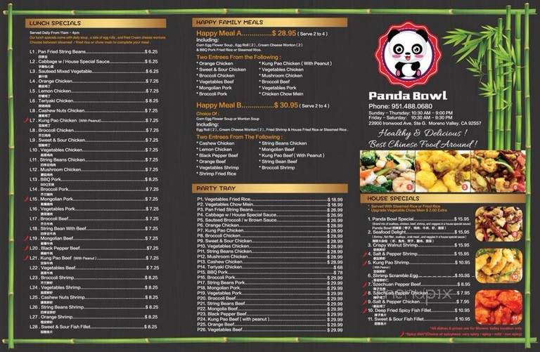 Panda Bowl - Pasadena, CA menu_pic