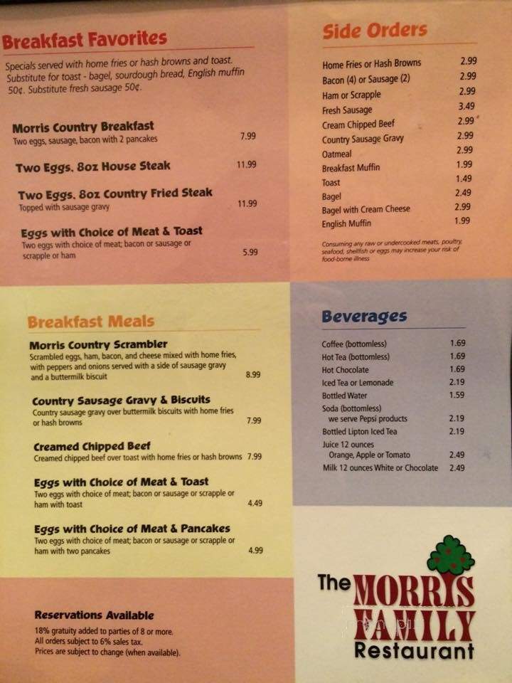 Morris Family Restaurant - Bloomsburg, PA menu_pic