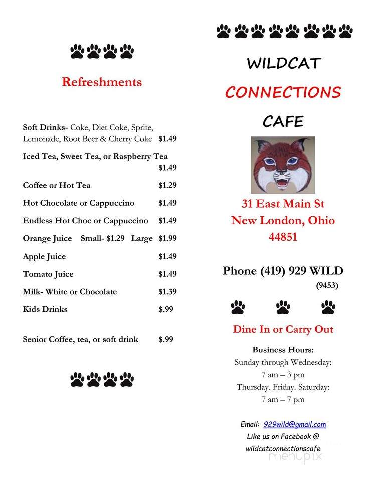 Wildcat Connections Cafe - New London, OH menu_pic