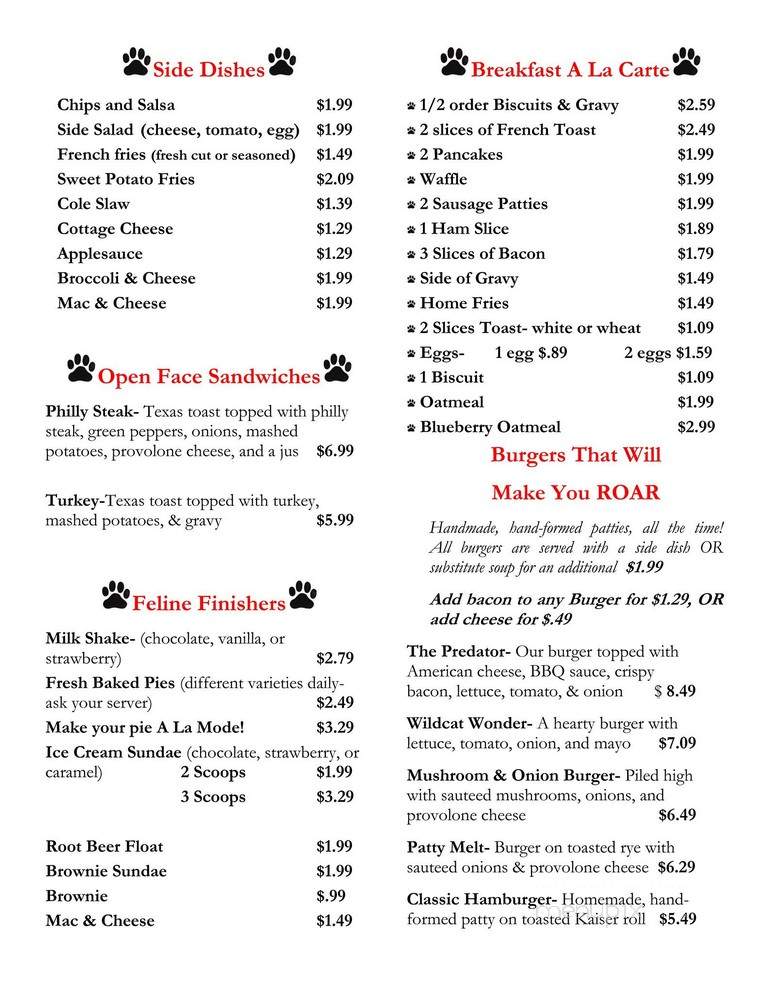 Wildcat Connections Cafe - New London, OH menu_pic