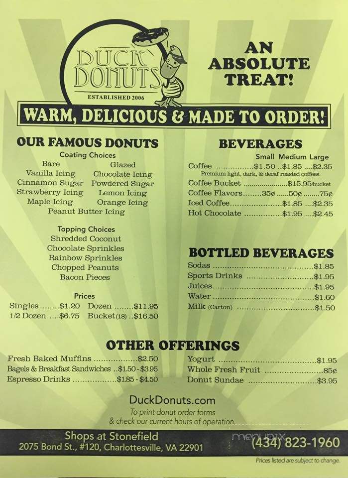 Duck Donuts - Charlottesville, VA menu_pic