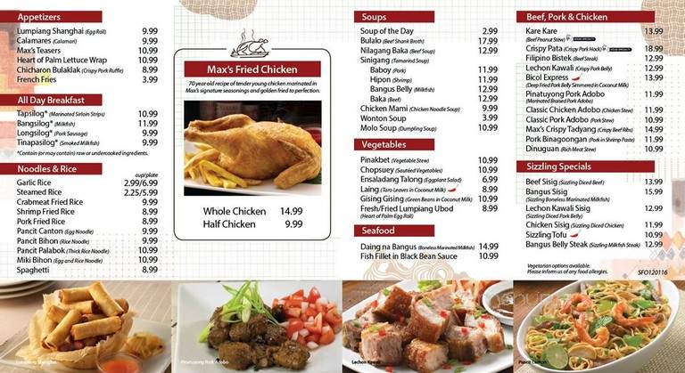Max's of Manila - Milpitas, CA menu_pic