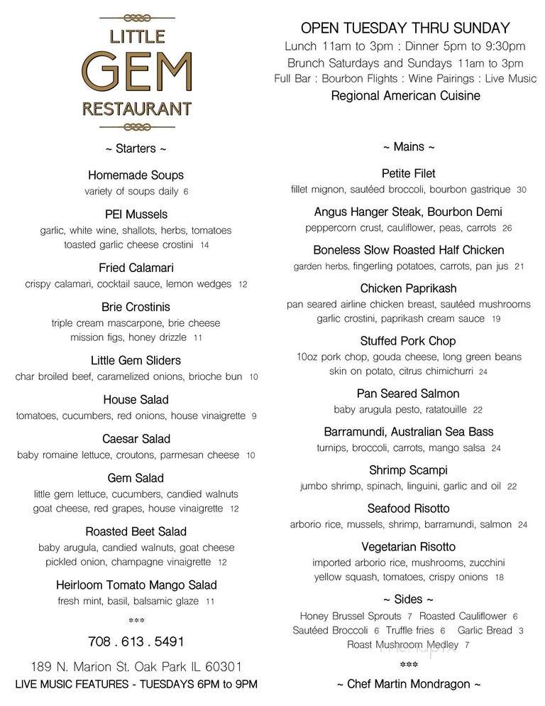Little Gem Cafe - Oak Park, IL menu_pic