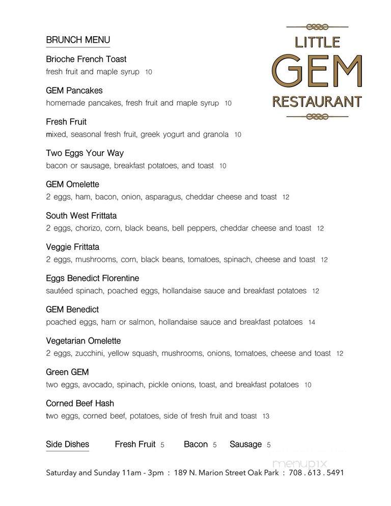 Little Gem Cafe - Oak Park, IL menu_pic