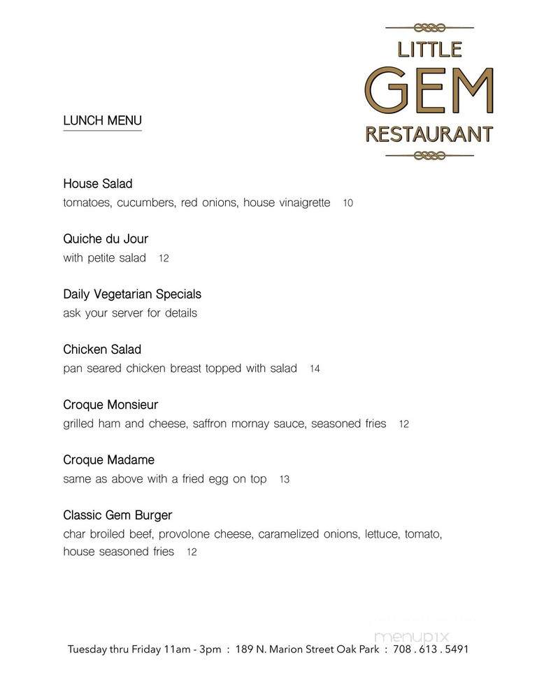 Little Gem Cafe - Oak Park, IL menu_pic