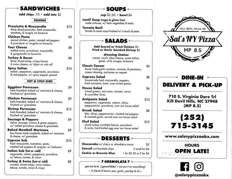 Sals NY Pizza - Kill Devil Hills, NC menu_pic