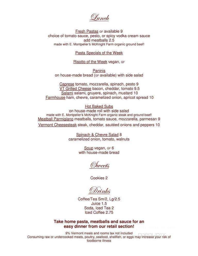 Philamena's - Montpelier, VT menu_pic