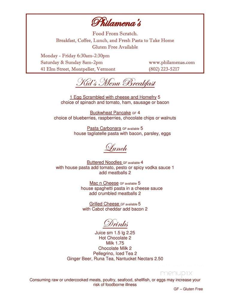 Philamena's - Montpelier, VT menu_pic