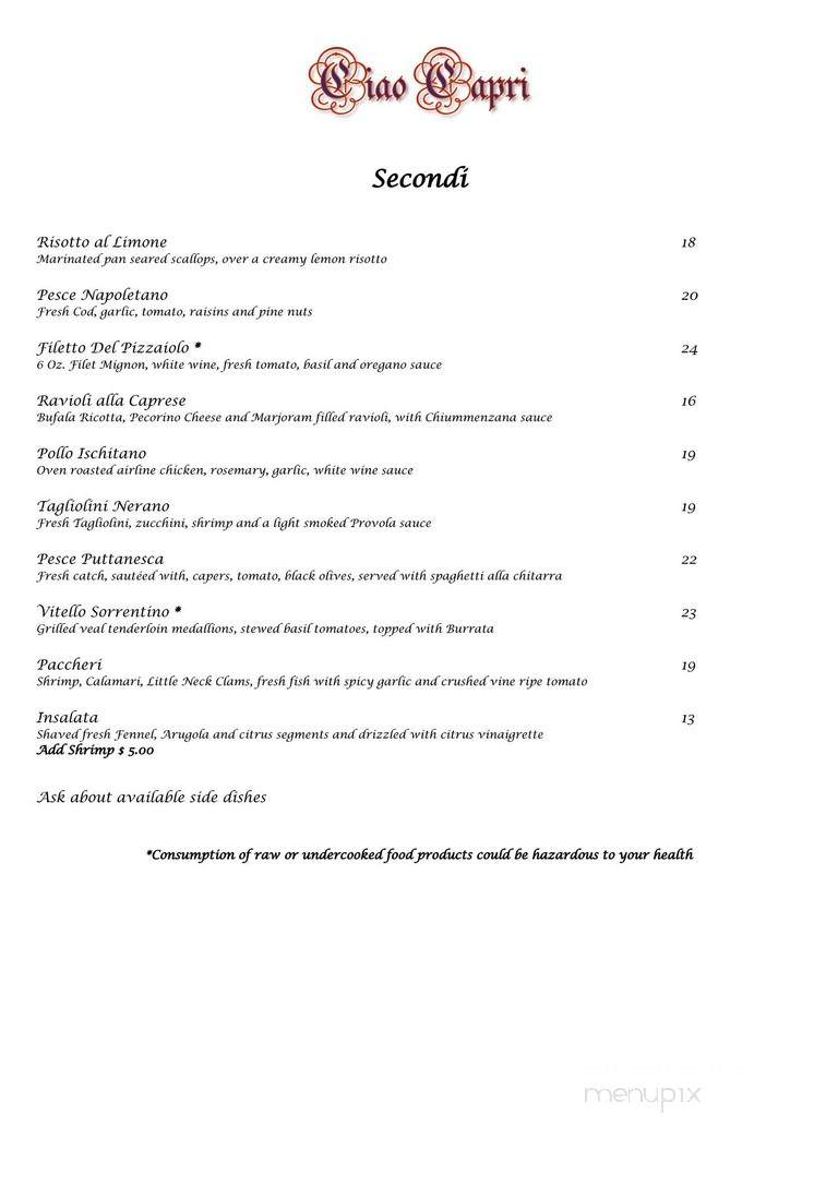 Ciao Capri - Henrico, VA menu_pic