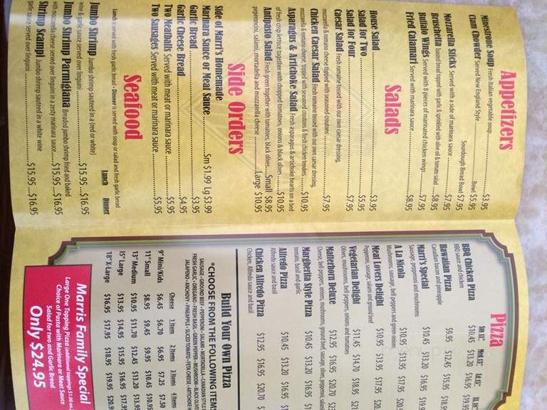 Marris Pizza Italian Rstrnt - Orange, CA menu_pic