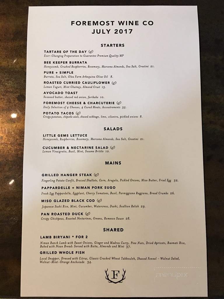 Foremost Wine Company - San Luis Obispo, CA menu_pic