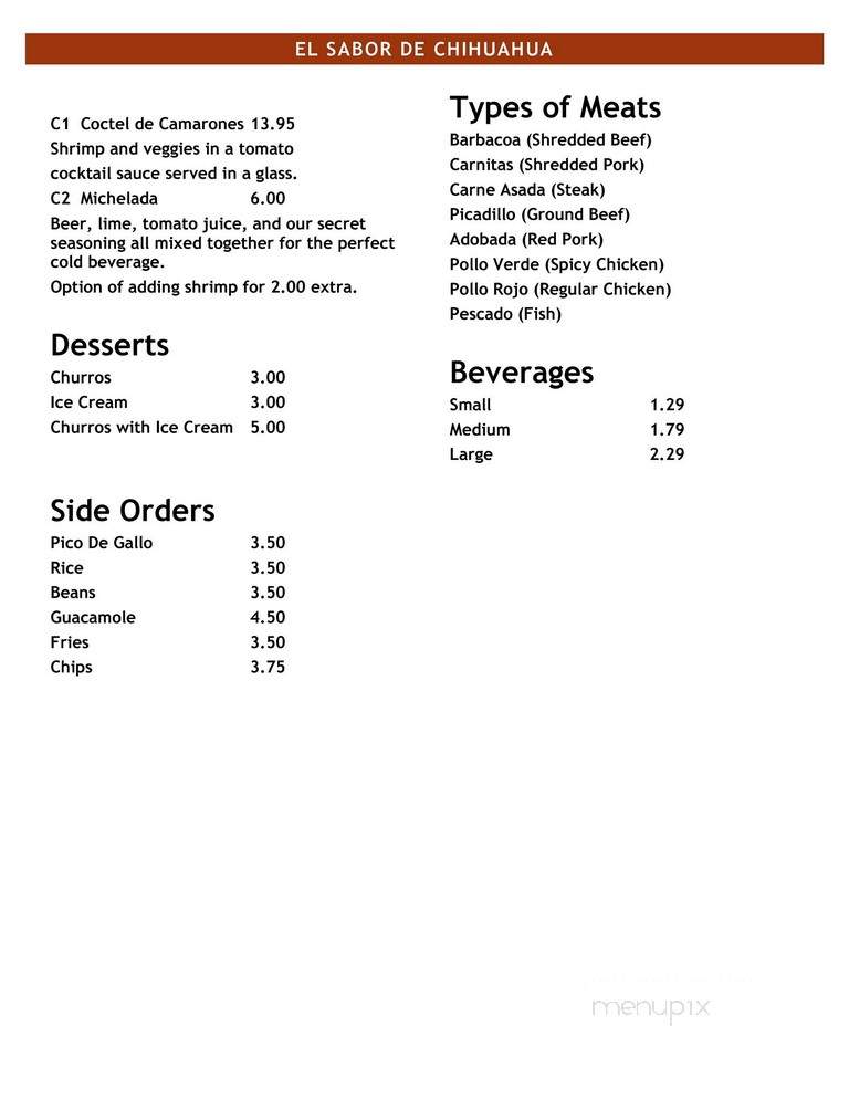 El Sabor de Chihuahua - Everett, WA menu_pic