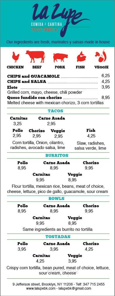 La Lupe - Brooklyn, NY menu_pic