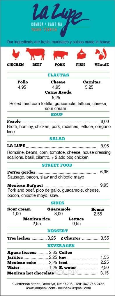 La Lupe - Brooklyn, NY menu_pic