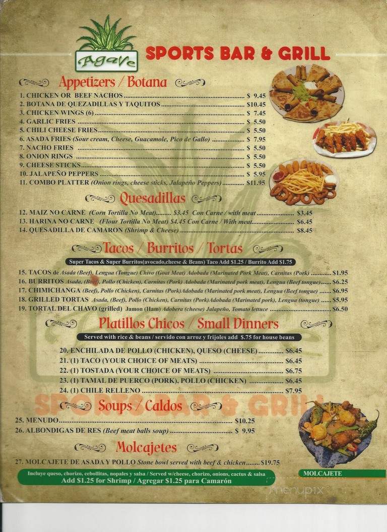Agave Sports Bar & Grill - San Jose, CA menu_pic