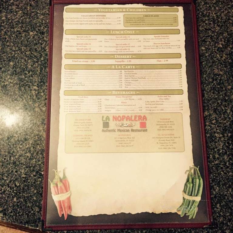 La Nopalera - St Augustine, FL menu_pic