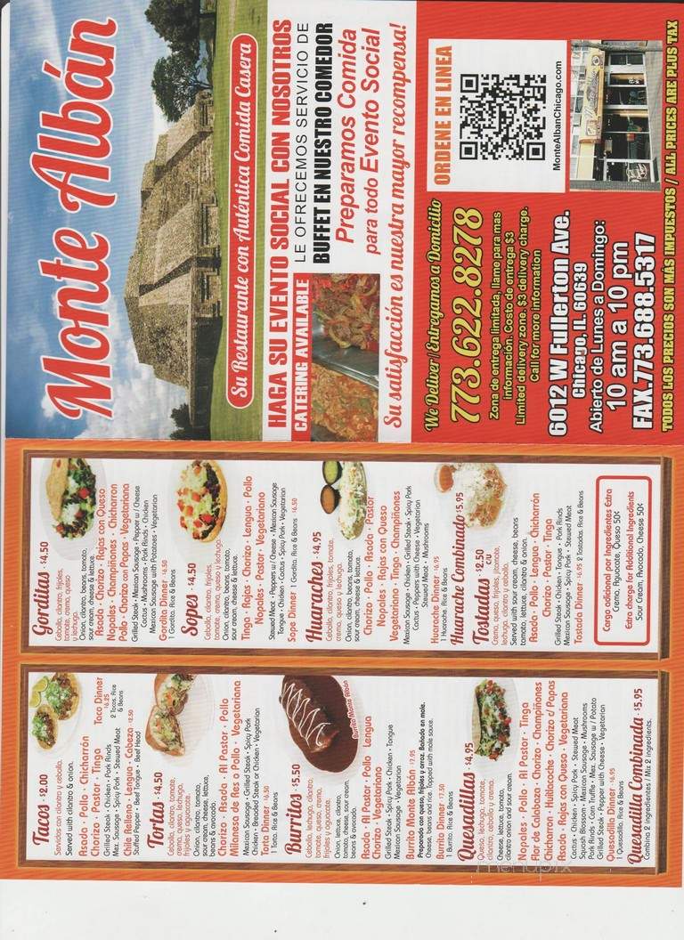 Monte Alban - Chicago, IL menu_pic