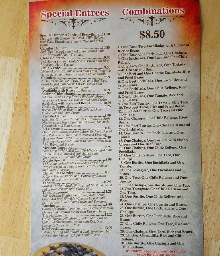 El Canelo Mexican Restaruant - Wathena, KS menu_pic